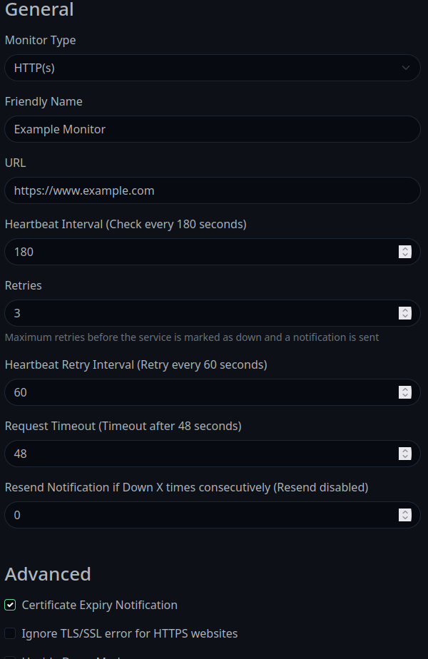 Uptime Kuma New Monitor